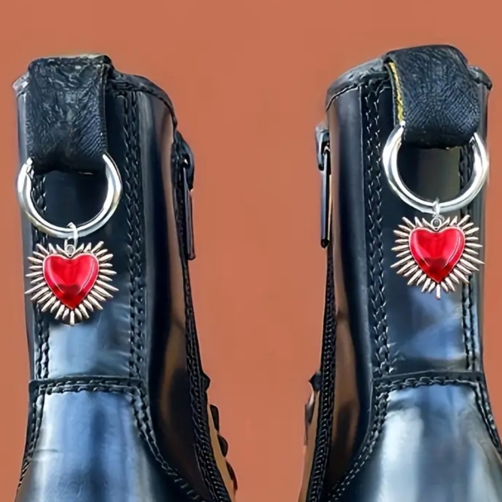 2 PCS GOTH/PUNK RED HEART ❤️ SHOE CHARMS